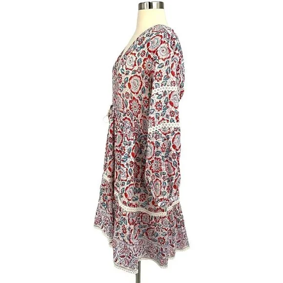 Bell By Alicia Bell Patton Mini Dress Size XL Long Sleeve V Neck Tassel Tie - Picture 4 of 12